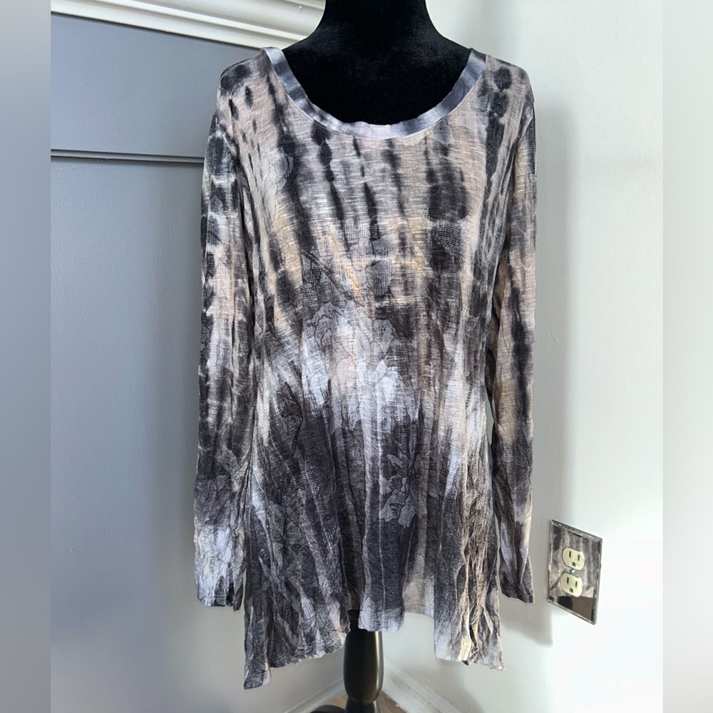 DAVID CLINE Women's XXL Grey Tie Dye Print Long Sleeve Stretch Top